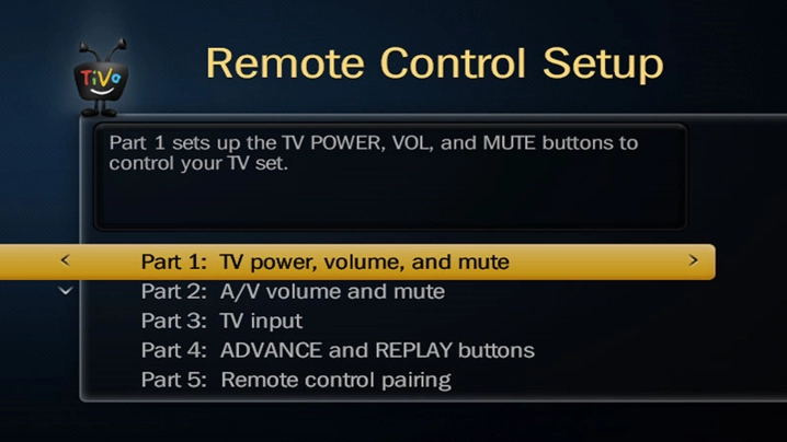 TiVo Remote Control Setup Screen