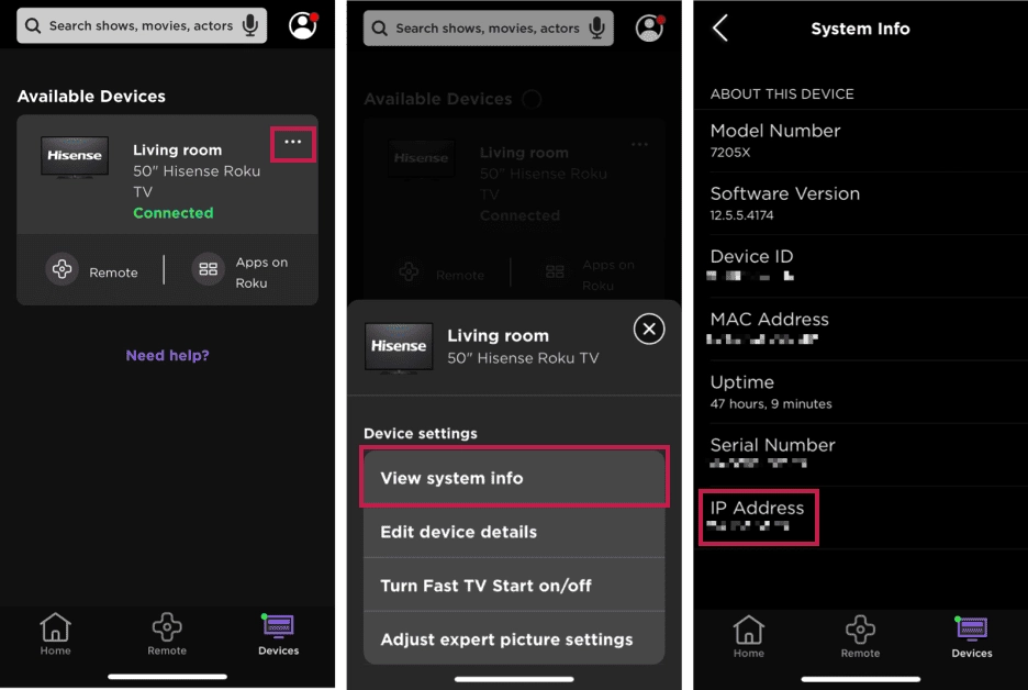 finding roku ip address using roku app