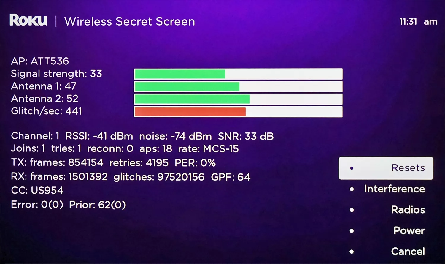 check wifi signal stength on roku