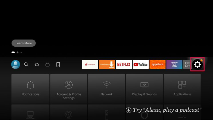 fire tv settings in home screen