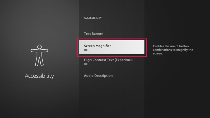 selecting screen magnifier option